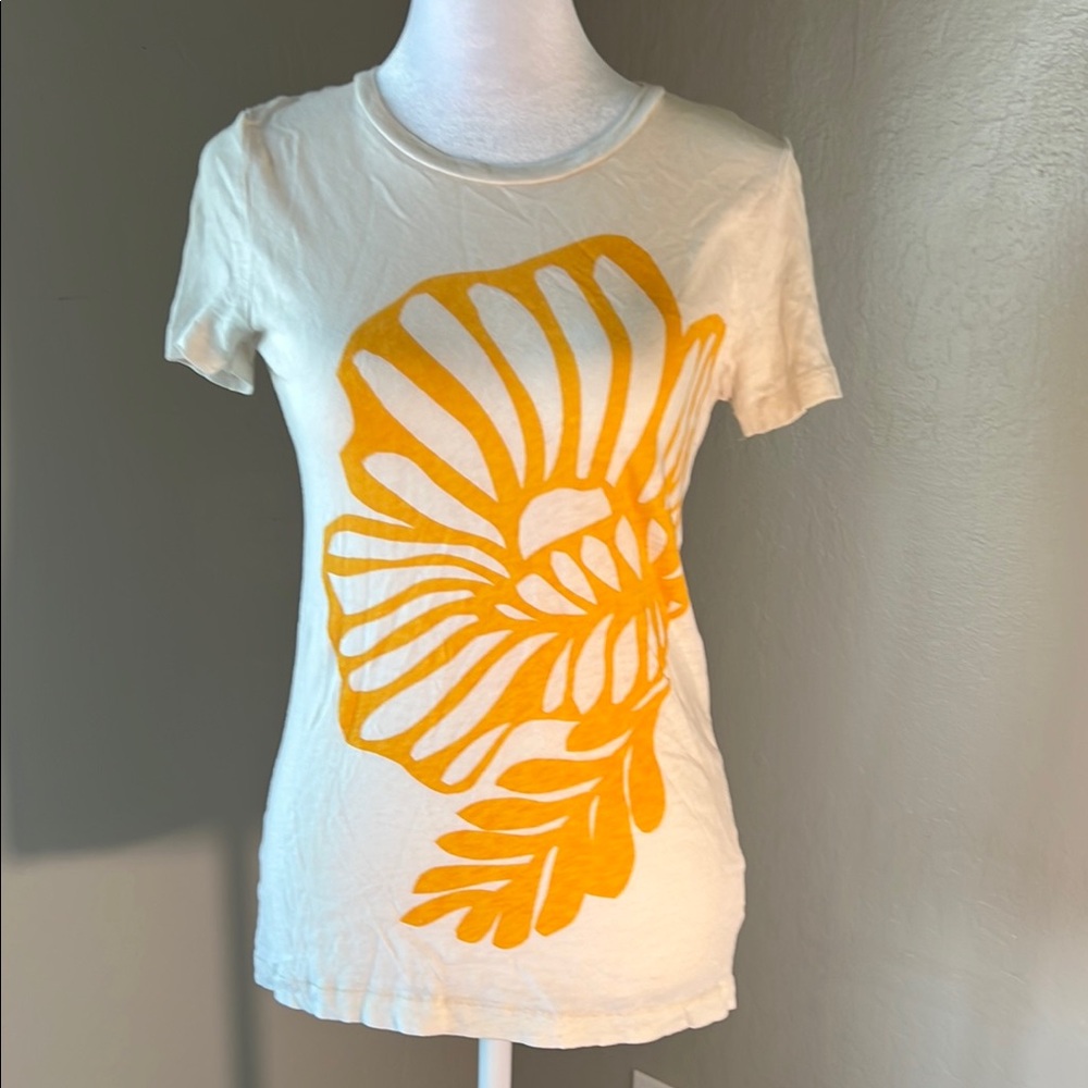 JCrew Cream T-Shirt with Orange Floral Design